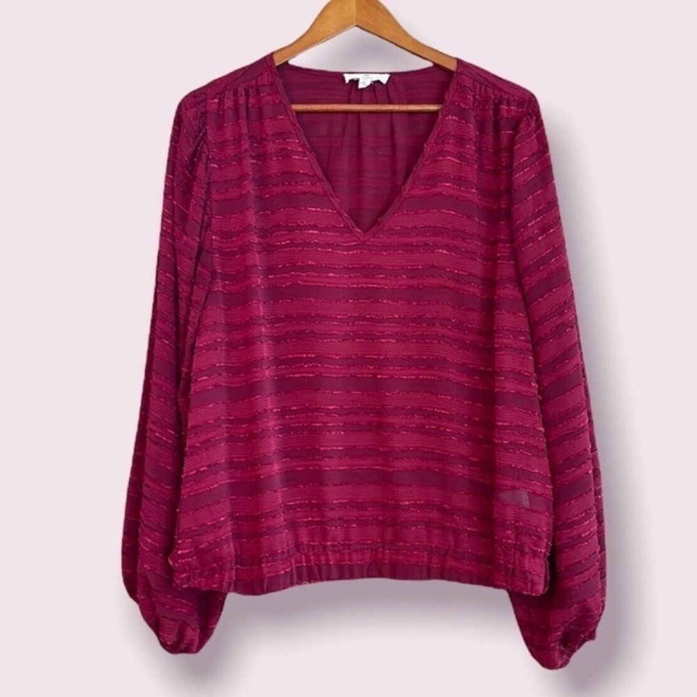 Entro Deep Red Balloon Sleeve V Neck Blouse